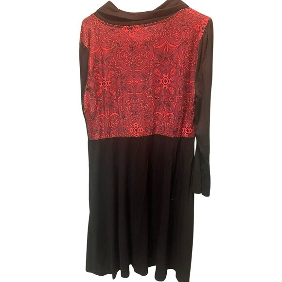 Reborn New York Womens 1X Plus Black & Red Long Sleeve Dress Tunic With Paisley - Picture 7 of 9